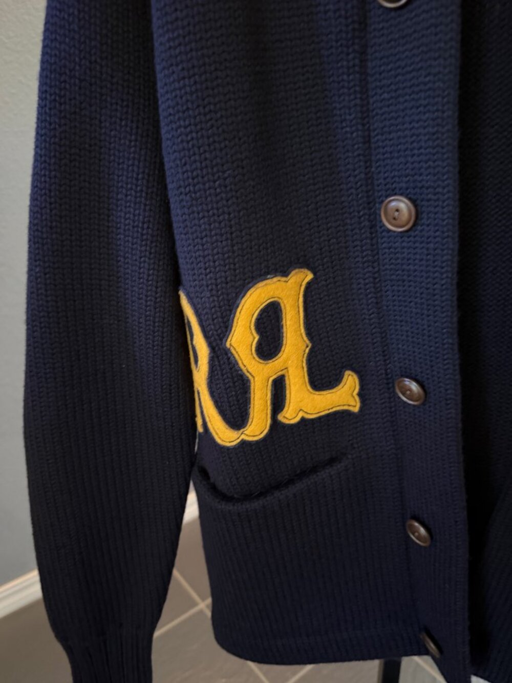 RRL Ralph Lauren Shawl Collar Appliqued Wool Cardigan Navy XS Unisex NWT Perfect - Picture 3 of 12